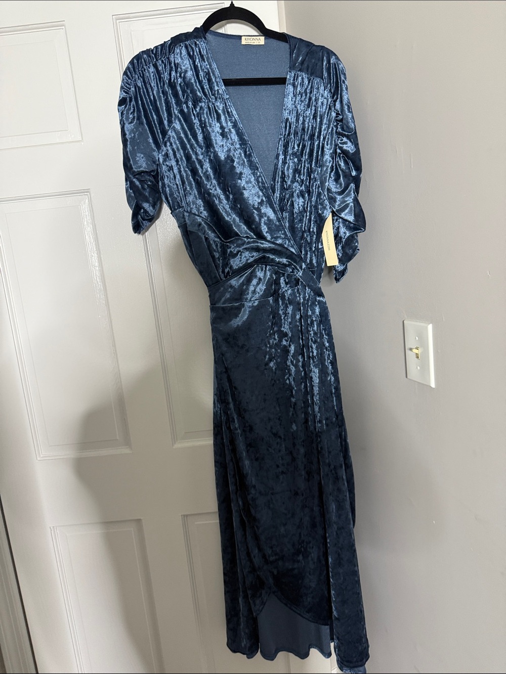 Kiyonna Navy Crushed Velvet Wrap Maxi Dress